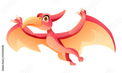 Cute pterodactyl dinosaur cartoon illustration isolated on white background