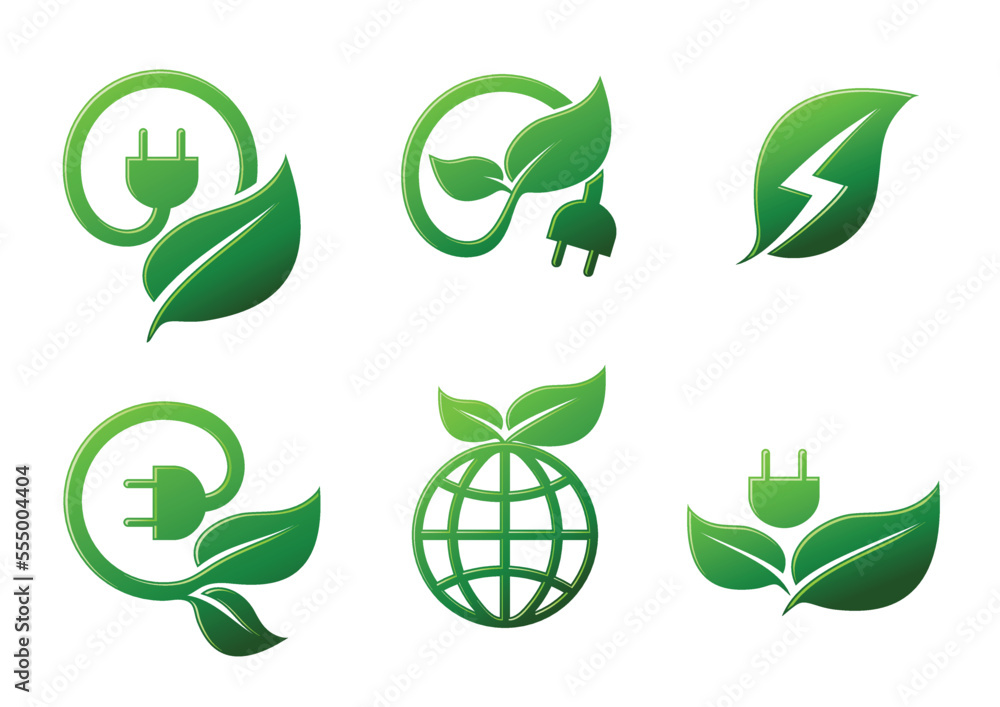 Electric Natural Green eco power Clean Energy Icons - plug Symbol with leave, Globe vector design illustration Electric Natural Green eco power Clean Energy Icons - plug Symbol with leave, Globe vector design illustration