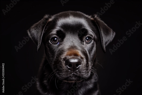 photography a close up of a puppy's face on a black background,big eyes, lucid eyes
