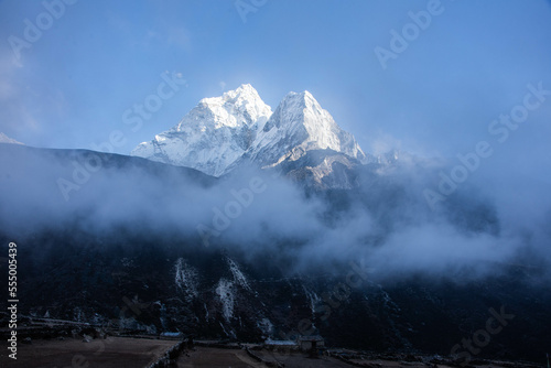 The mighty peak of Ama Dablam in the Everest Region of Nepal photo