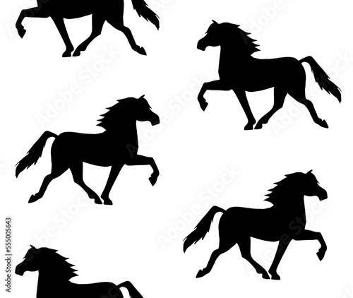Vector seamless pattern of hand drawn doodle sketch Iceland horse silhouette isolated on white background
