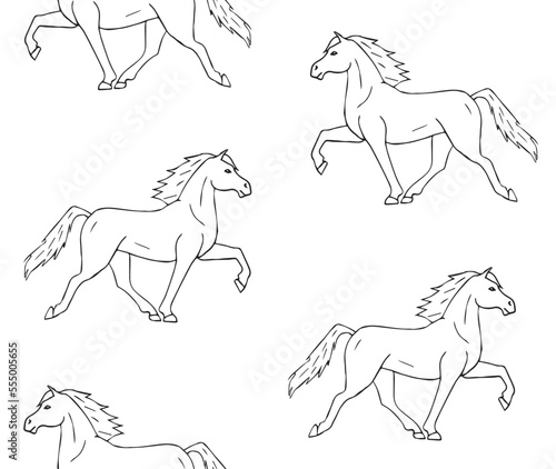 Vector seamless pattern of hand drawn doodle sketch Iceland horse isolated on white background
