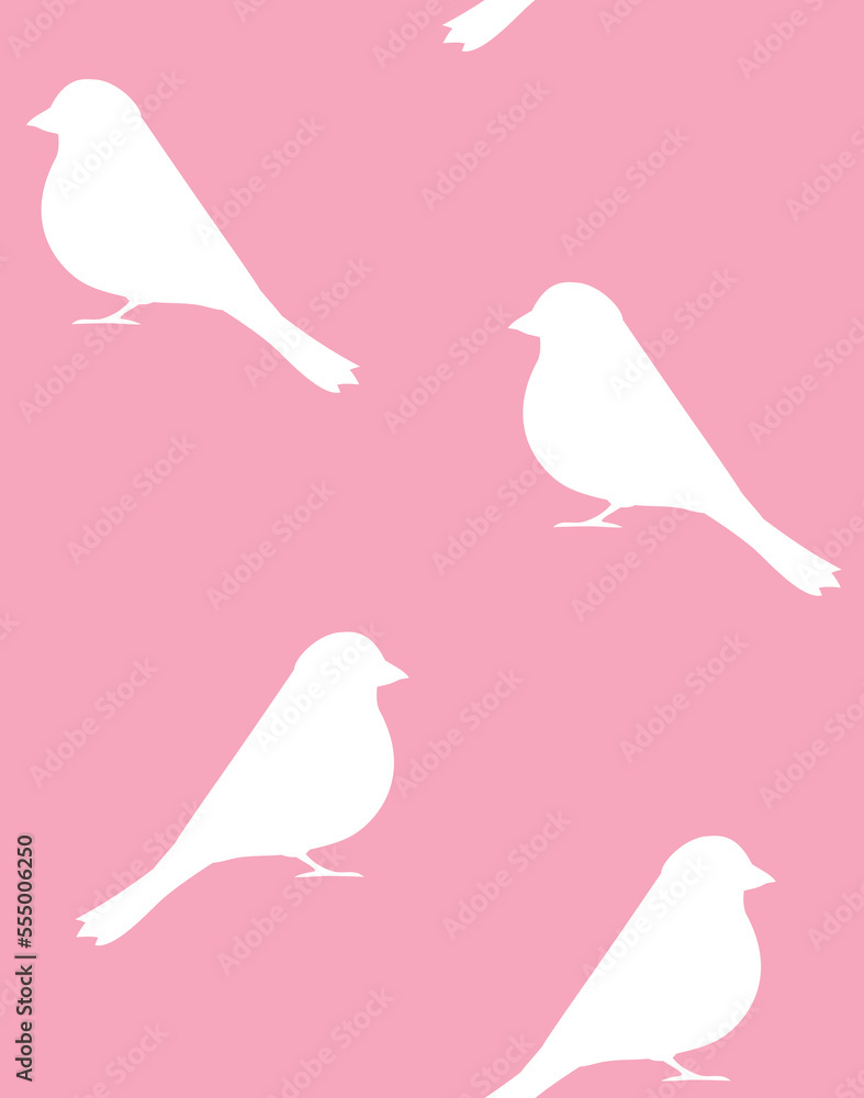 Obraz premium Vector seamless pattern of hand drawn flat bullfinch bird silhouette isolated on pink background