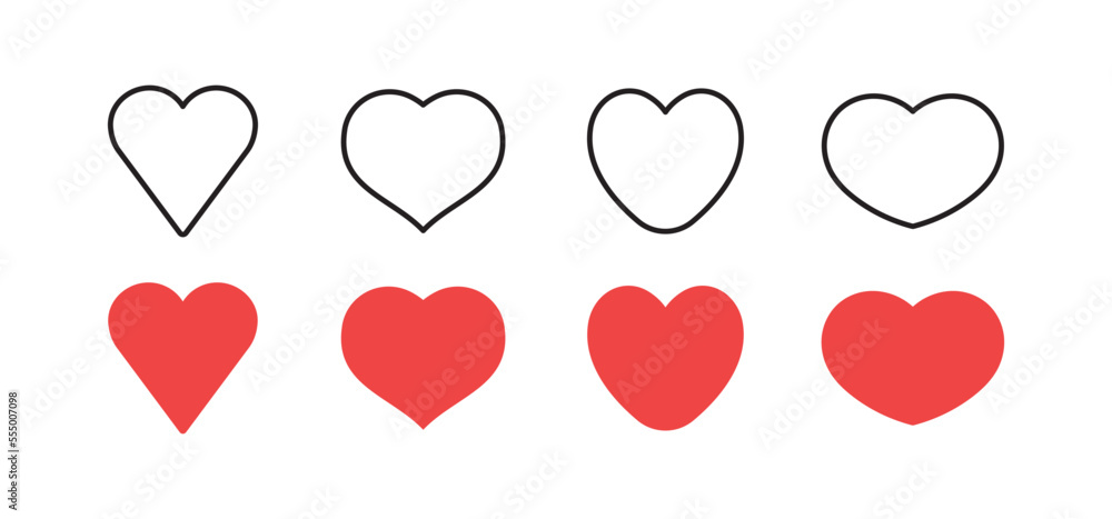 Hearts icon collection. Set of hearts. Linear and flat design, valentine's day love symbol. Hearts icon collection. Set of hearts. Linear and flat design, valentine's day love symbol.