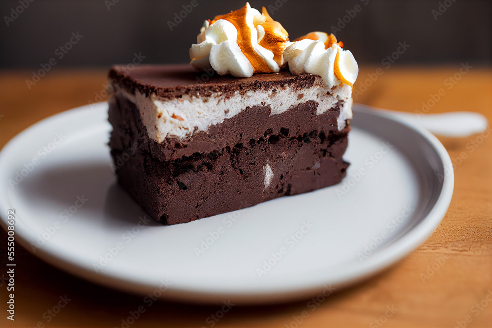 delicious tasty brownie with whipped cream, generative AI delicious tasty brownie with whipped cream, generative AI
