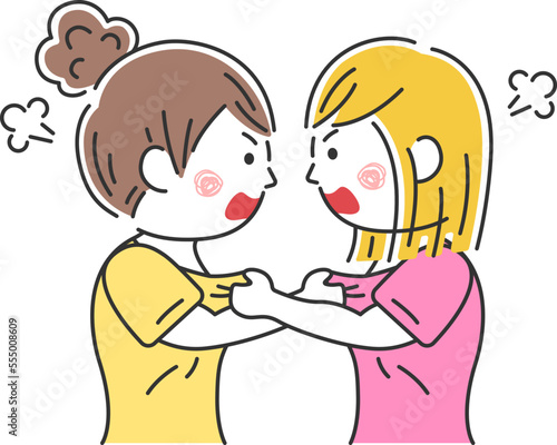 胸ぐらをつかみ合う、女性のイラスト