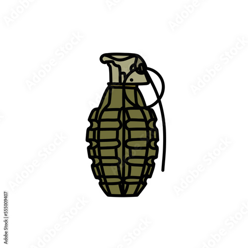 hand grenade doodle icon, vector color line illustration