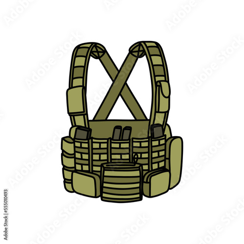 military chest rig doodle icon, vector color line illustration