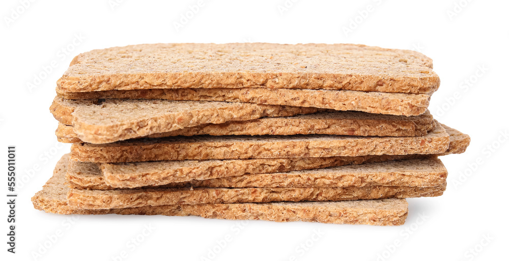Stack of fresh rye crispbreads isolated on white Stack of fresh rye crispbreads isolated on white