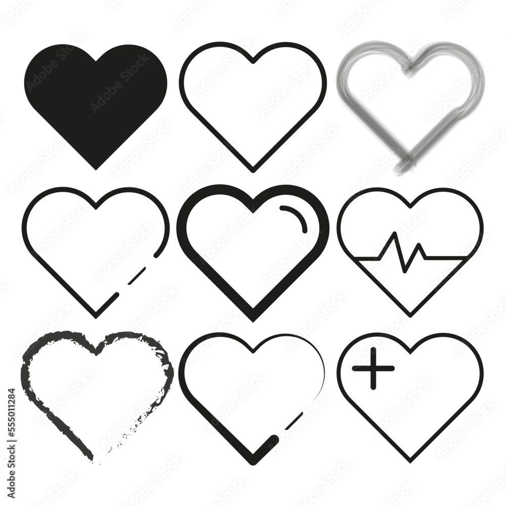 hearts icons line. Human health medical pictogram. Emergency symbol. Medicine icon set. Vector illustration. Stock image.