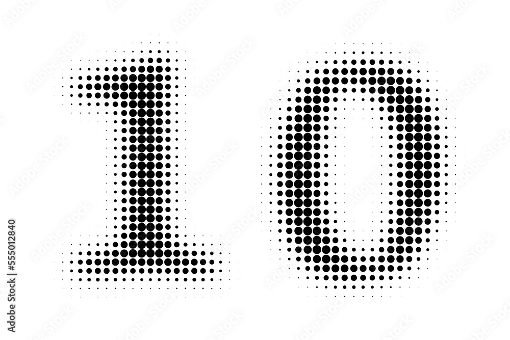 Number 10 Halftone. Pop art style. Halftone dotted backdrop. Design for web banners, wallpaper,sites vector illustration. Abstract Halftone Dotted Number.
