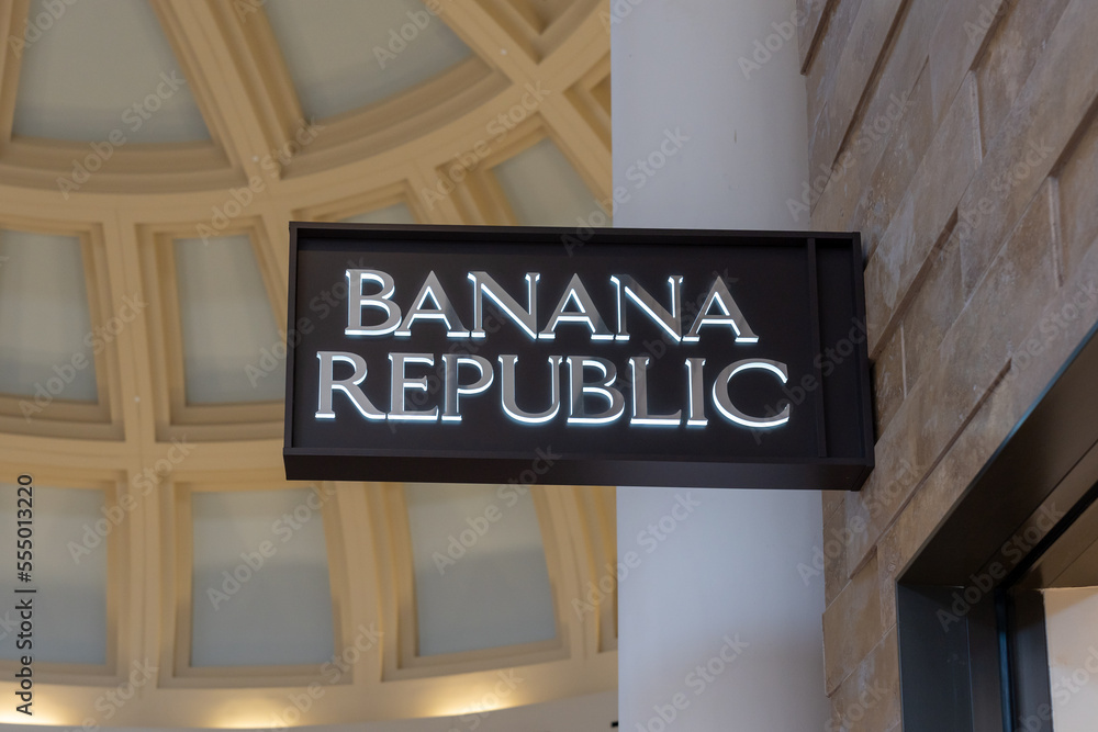 Houston, Texas, USA March 6, 2022 A Banana Republic store projecting