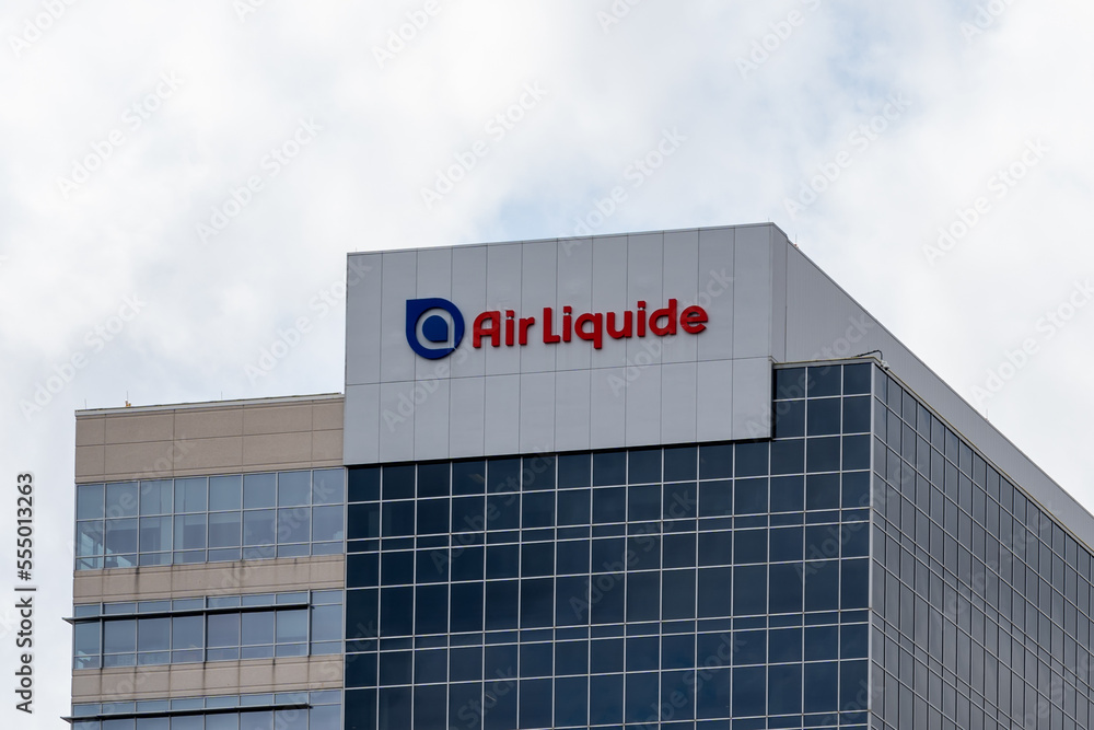 Houston, Texas, USA - March 6, 2022: Air Liquide's sign on its office  building in Houston, Texas,