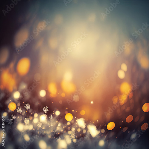 Winter Night with Bokeh Background and Snowflakes by Generative AI Illustrations