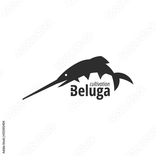 creative cultivation beluga logo design vector illustration with modern, flat and simple styles isolated on white background. silhouette beluga fish oysters business logo design concept
