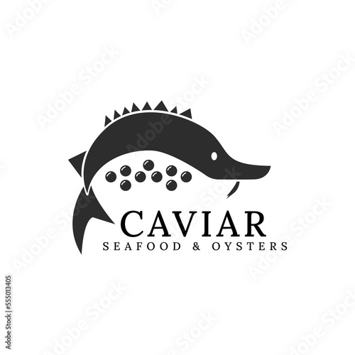 simple silhouette caviar seafood and oysters logo design template with flat, modern and carton styles isolated on white background. creative premium caviar logo business design concept. 