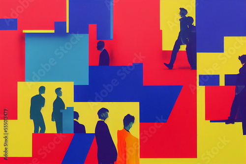 Colorful abstract neoplasticism and cubism art style with abstract people. For print and wall art. photo