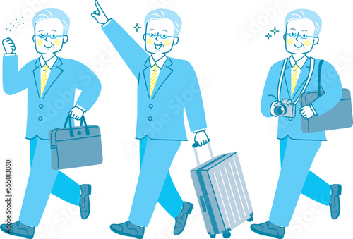 出張するスーツを着た男性のイラストセット