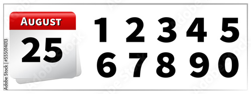 Vector calendar number august all numbers