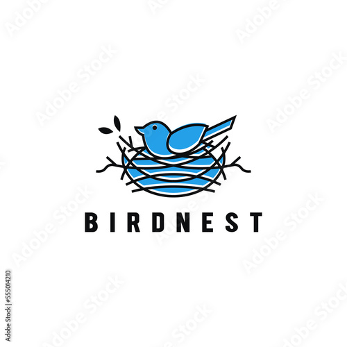 bird and bird nest line art monoline style icon logo design illustration 2