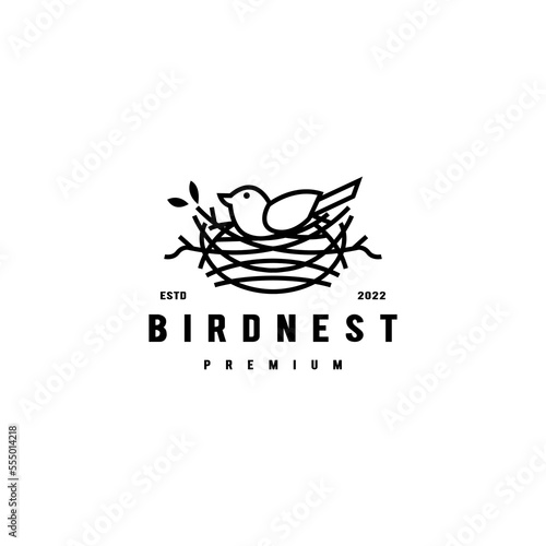 bird and bird nest line art monoline style icon logo design illustration