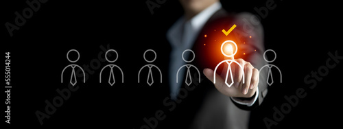 Принти на полотні Businessman hand selecting  Job candidates recruitment hiring, Human Resources m