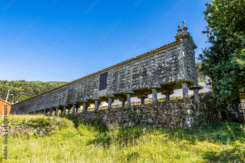 The long and narrow grain store, horreo at Lira in Galicia, Spain. The long and narrow grain store, horreo at Lira in Galicia, Spain.