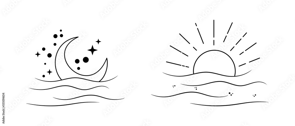 sunset and moonset with line art sunset and moonset with line art