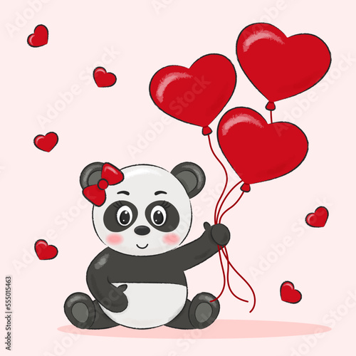 valentino day panda with balloons heart