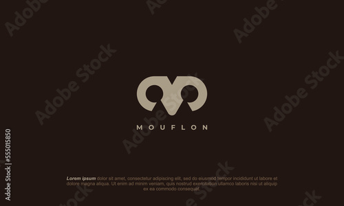 illustration vector graphic designs, creative pictogram logo combination abstract mask and mouflon head, simple modern geometric 