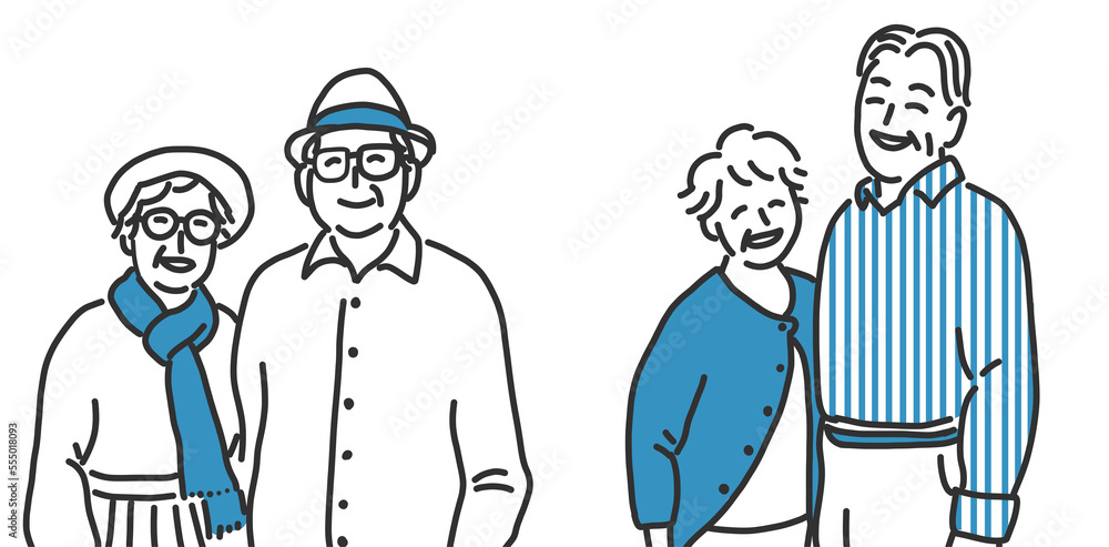 2組の笑顔の老夫婦のイラスト 2組の笑顔の老夫婦のイラスト
