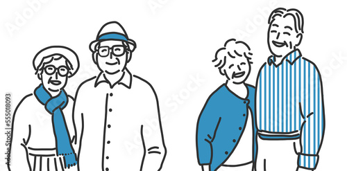 ２組の笑顔の老夫婦のイラスト