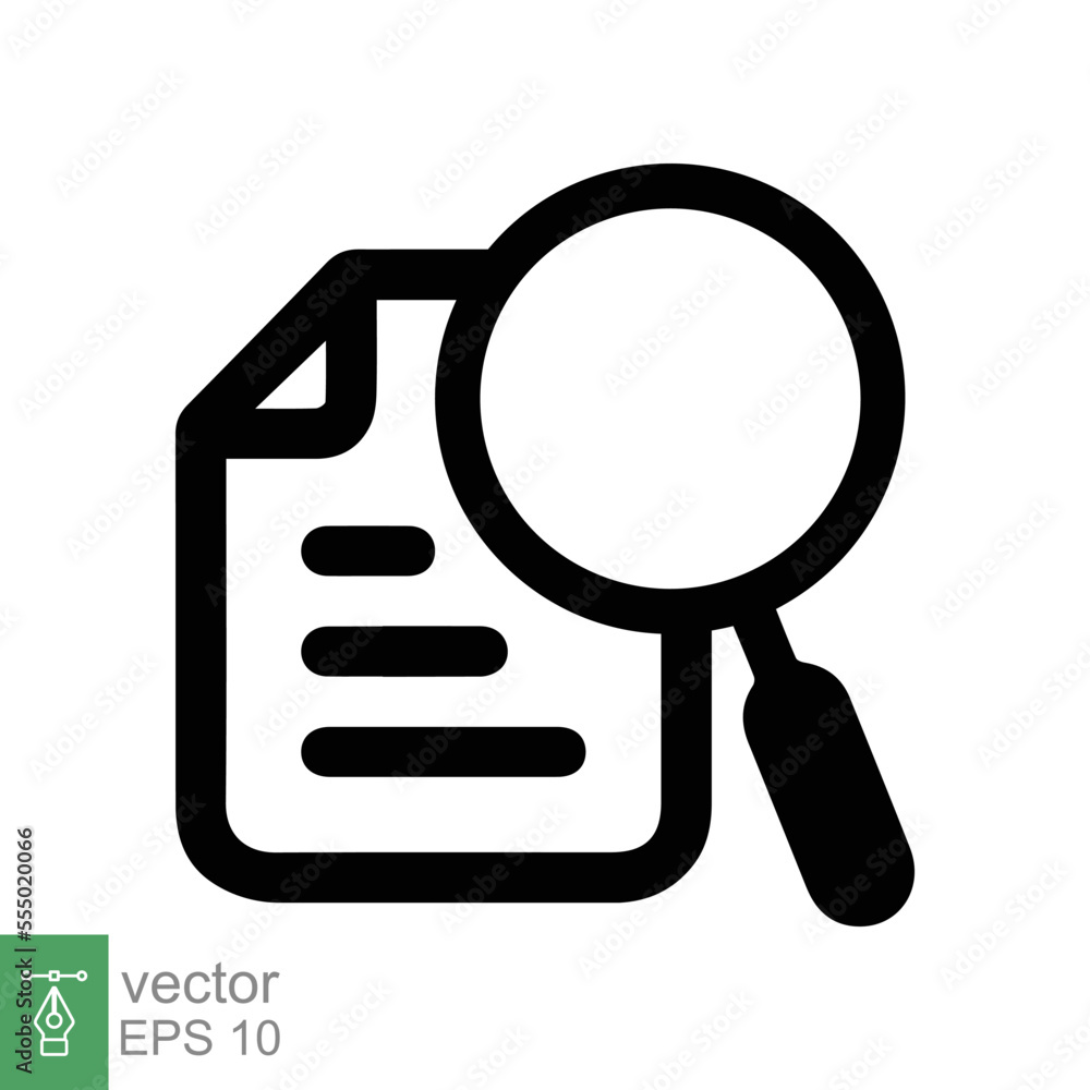 Case study icon. Simple outline style. Magnifying document, research, report, paper with find glass, search concept. Line vector illustration isolated on white background. EPS 10. Case study icon. Simple outline style. Magnifying document, research, report, paper with find glass, search concept. Line vector illustration isolated on white background. EPS 10.
