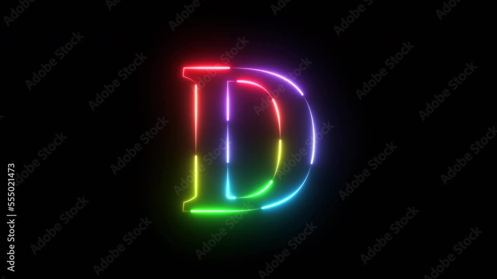 Neon light rainbow color alphabet D Neon light rainbow color alphabet D
