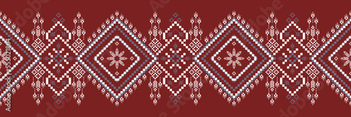 Red Cross stitch colorful geometric traditional ethnic pattern Ikat seamless pattern abstract design for fabric print cloth dress carpet curtains and sarong Aztec African Indian Indonesian 