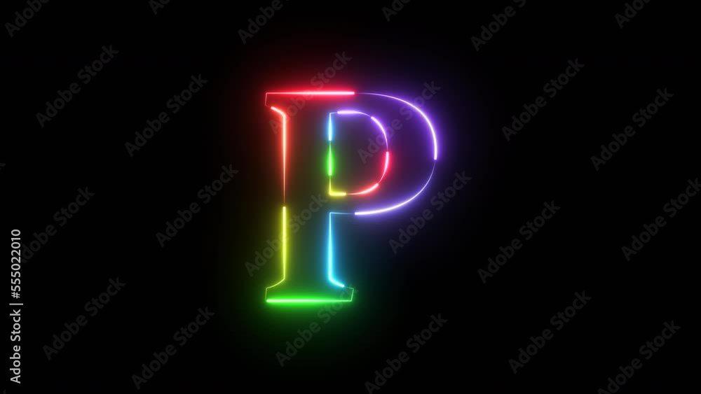 Neon light rainbow color alphabet P Neon light rainbow color alphabet P