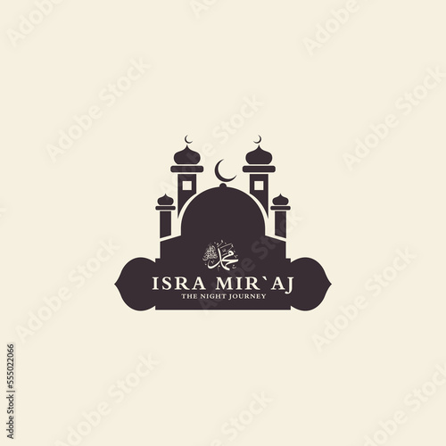 isra miraj,with mosque,islamic,logo vector illustration greeting card design