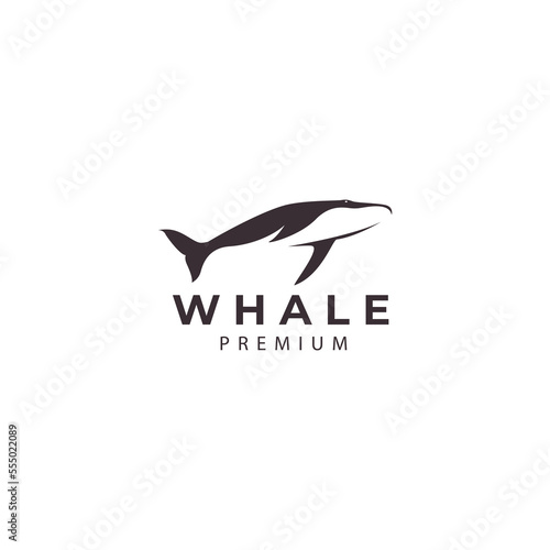 silhouette of whale sea mammal swimming ocean logo design vector icon illustration © Reza28 studios.