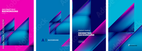 Set of abstract backgrounds - overlapping triangles with fluid gradients design. Collection of covers, templates, flyers, placards, brochures, banners