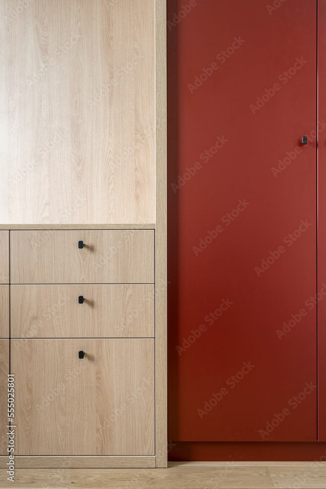 Fototapeta premium contemporary wood wardrobe for clothes in living room