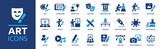 Art icon set. Containing literature, architecture, sculpture, artist, exhibition, painting, music, design and museum icons. Solid icon collection.