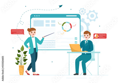 Outsourcing Business with Idea of Teamwork, Company Development, Investment and Project Delegation in Flat Cartoon Hand Drawn Templates Illustration