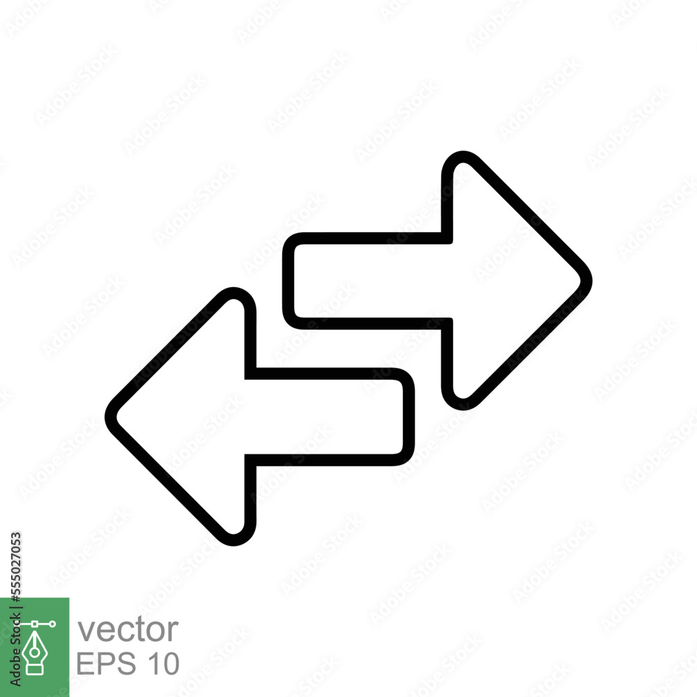 Double reverse arrow, replace icon. Simple outline style. Transfer, switch, swap, flip, change, exchange linear sign on white background. Thin line vector illustration. EPS 10. Double reverse arrow, replace icon. Simple outline style. Transfer, switch, swap, flip, change, exchange linear sign on white background. Thin line vector illustration. EPS 10.