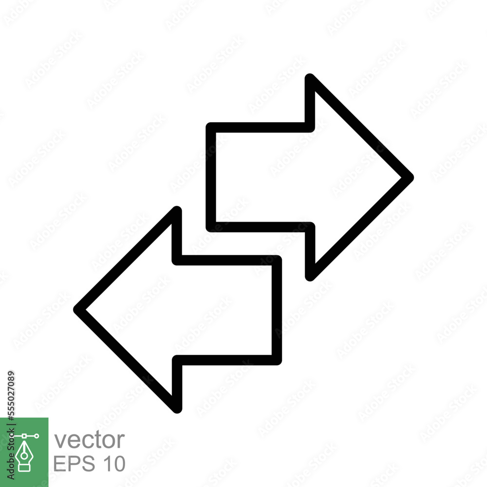 Double reverse arrow, replace icon. Simple outline style. Transfer, switch, swap, flip, change, exchange linear sign on white background. Thin line vector illustration. EPS 10.