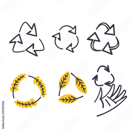 hand drawn doodle eco sign with leaf illustration vector
