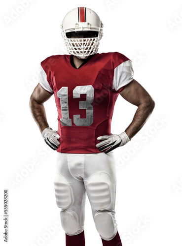 Football Player with a  Red uniform on a transparent background. PNG file.