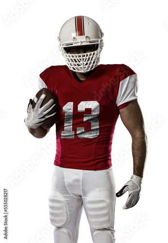 Football Player with a Red uniform on a transparent background. PNG file.