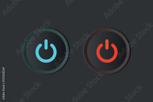 Power on off red and blue button icon set for vector illustration