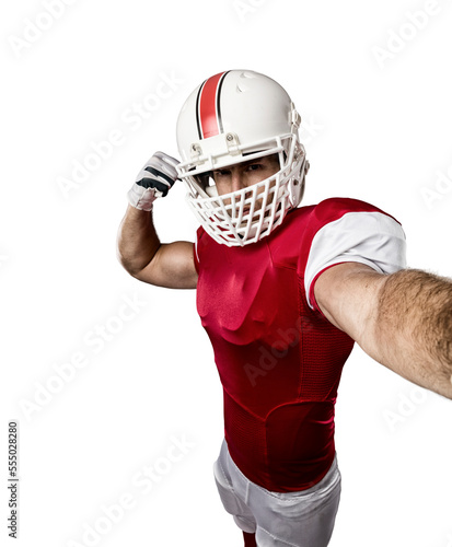 Football Player with a Red uniform on a transparent background. PNG file.