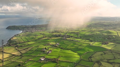 Aerial view of clouds over Ballygally on the Co Antrim coastline Northern Ireland photo